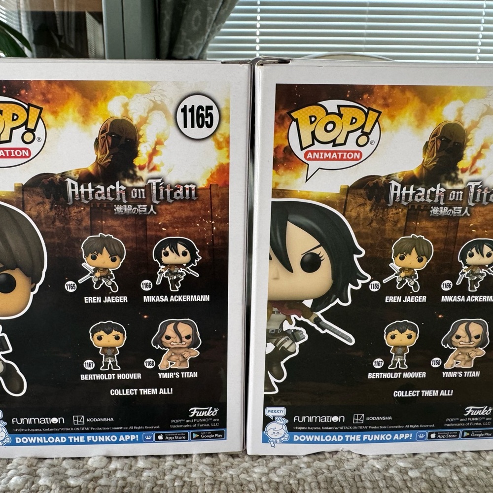 Funko Pop Attack on Titan Eren and Mikasa 1165 1166 New in Box - Picture 2 of 4